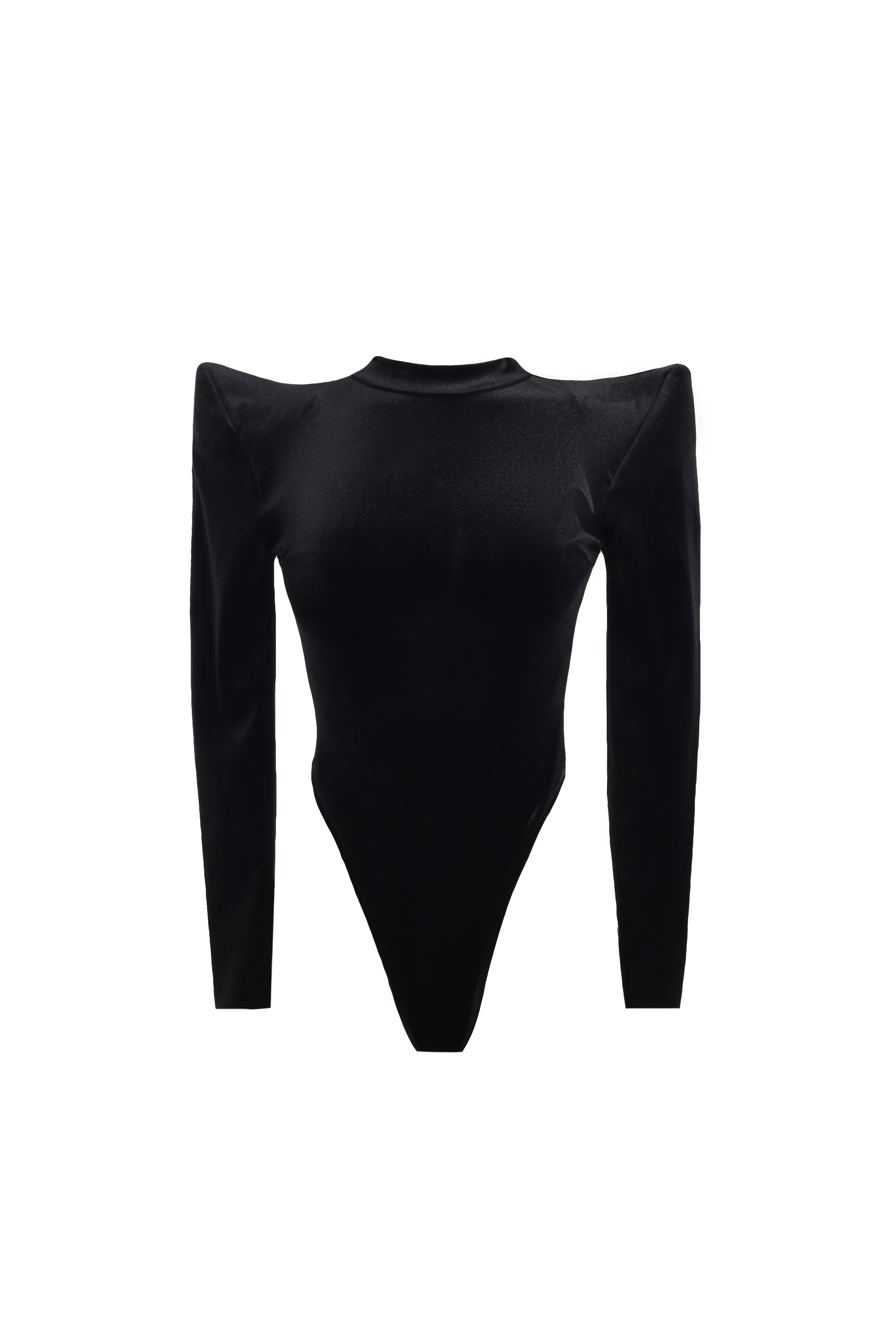 Боди черное бархатное с заостренными плечами