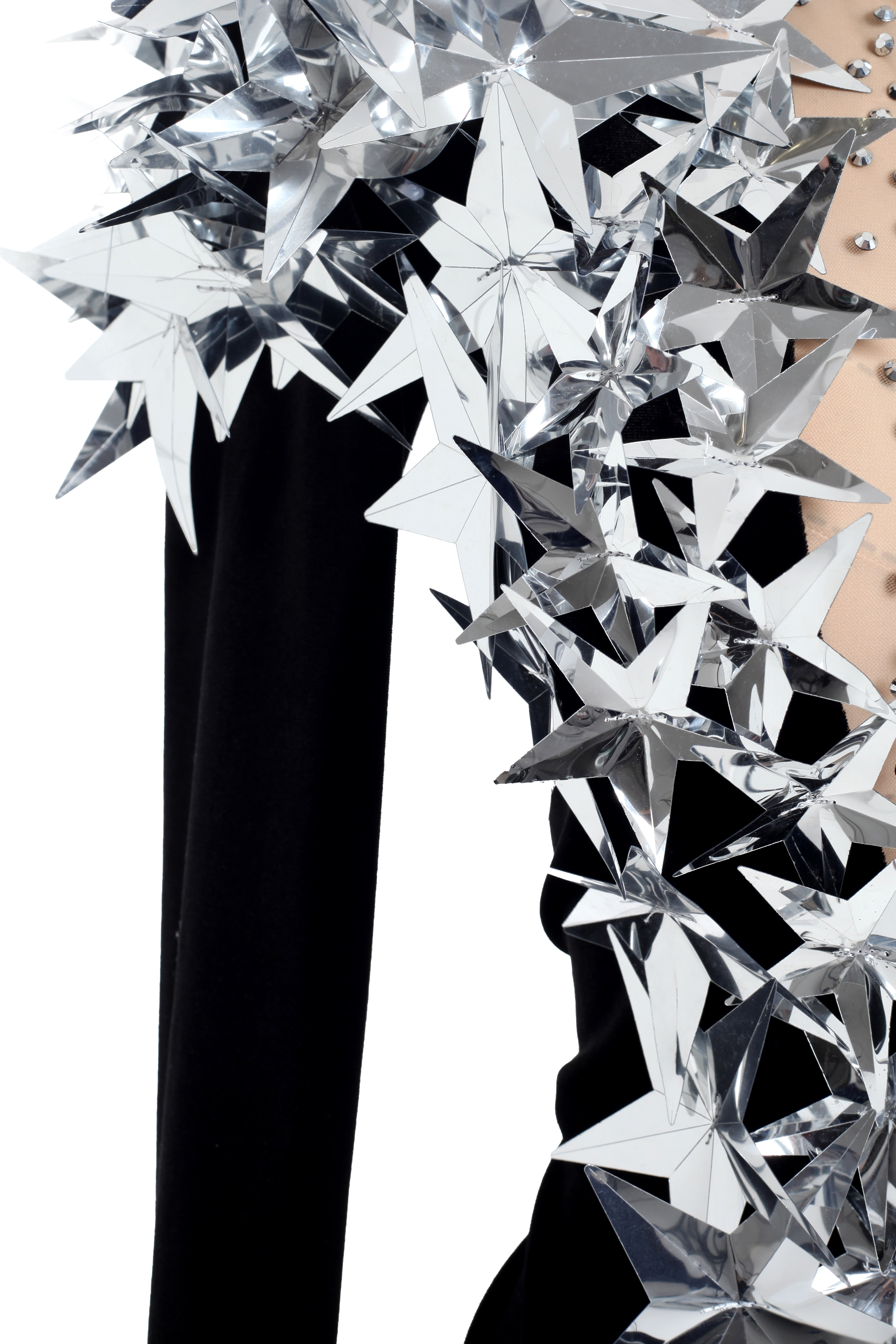 Боди из черного бархата со стразами с акцентными плечами - фото 2