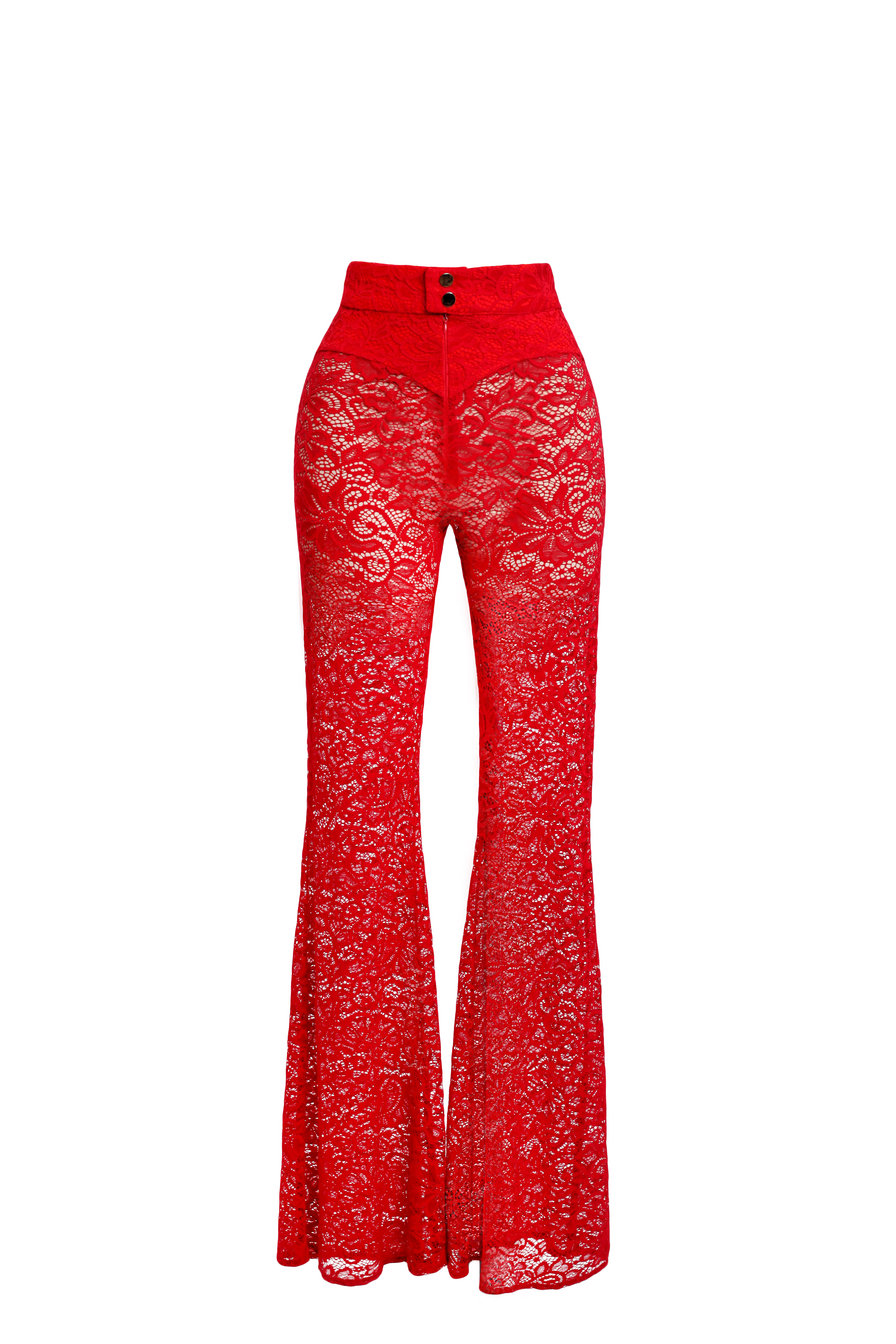 Брюки красные клеш из кружева
