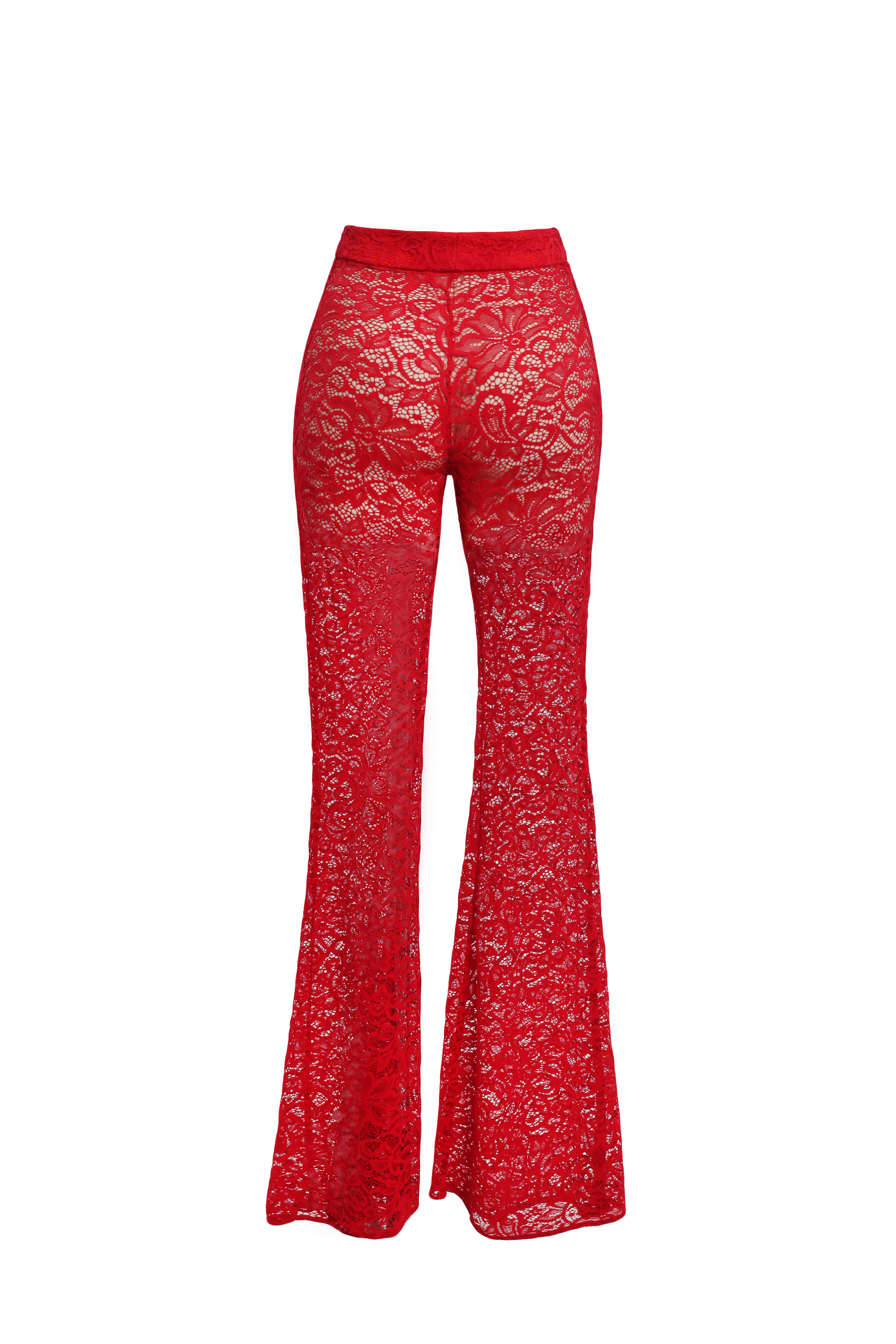 Брюки красные клеш из кружева - фото 4