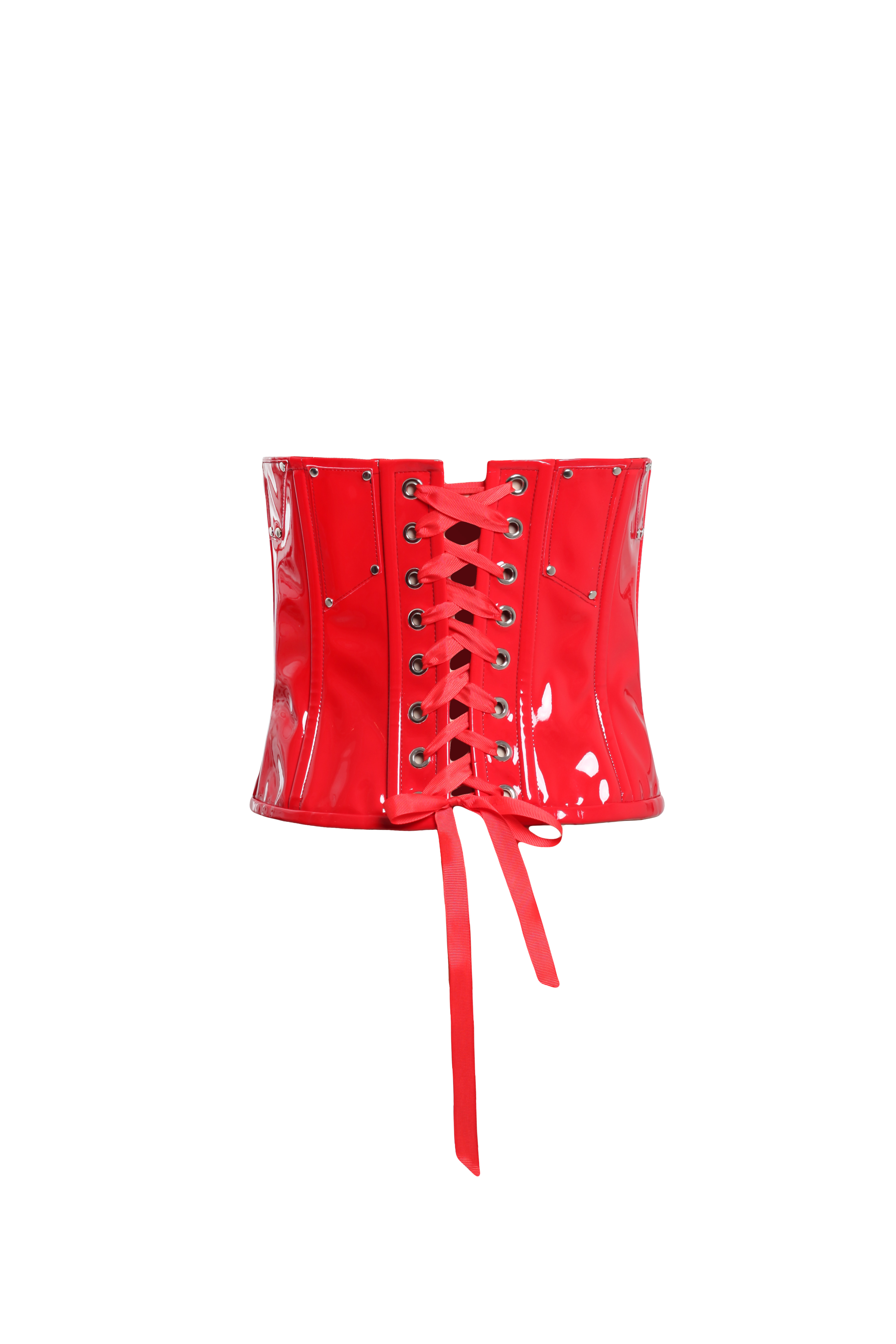 Корсет красный лаковый с вырезом и декором - фото 4