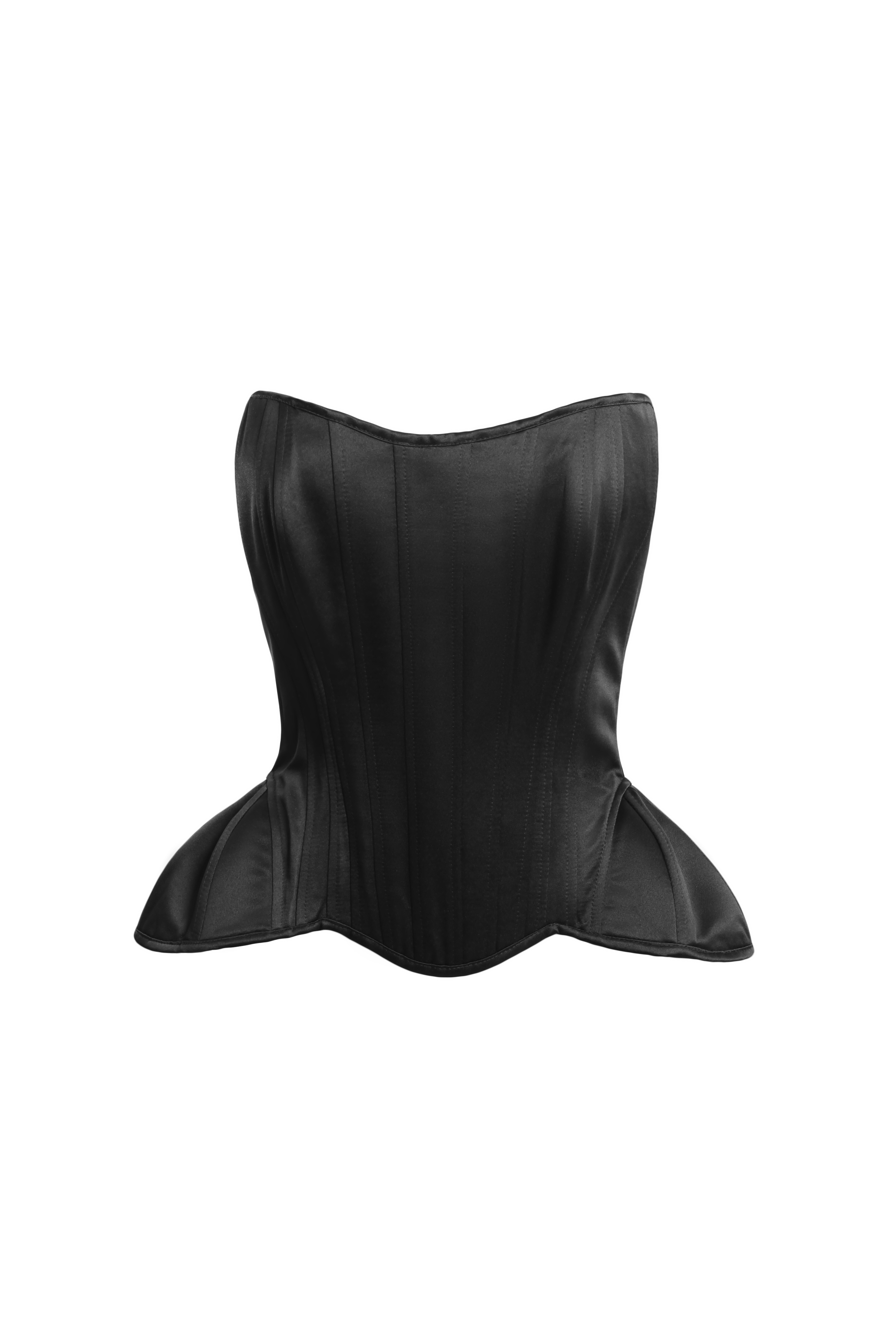 Корсет черный из атласа винтажный с бедровыми вставками