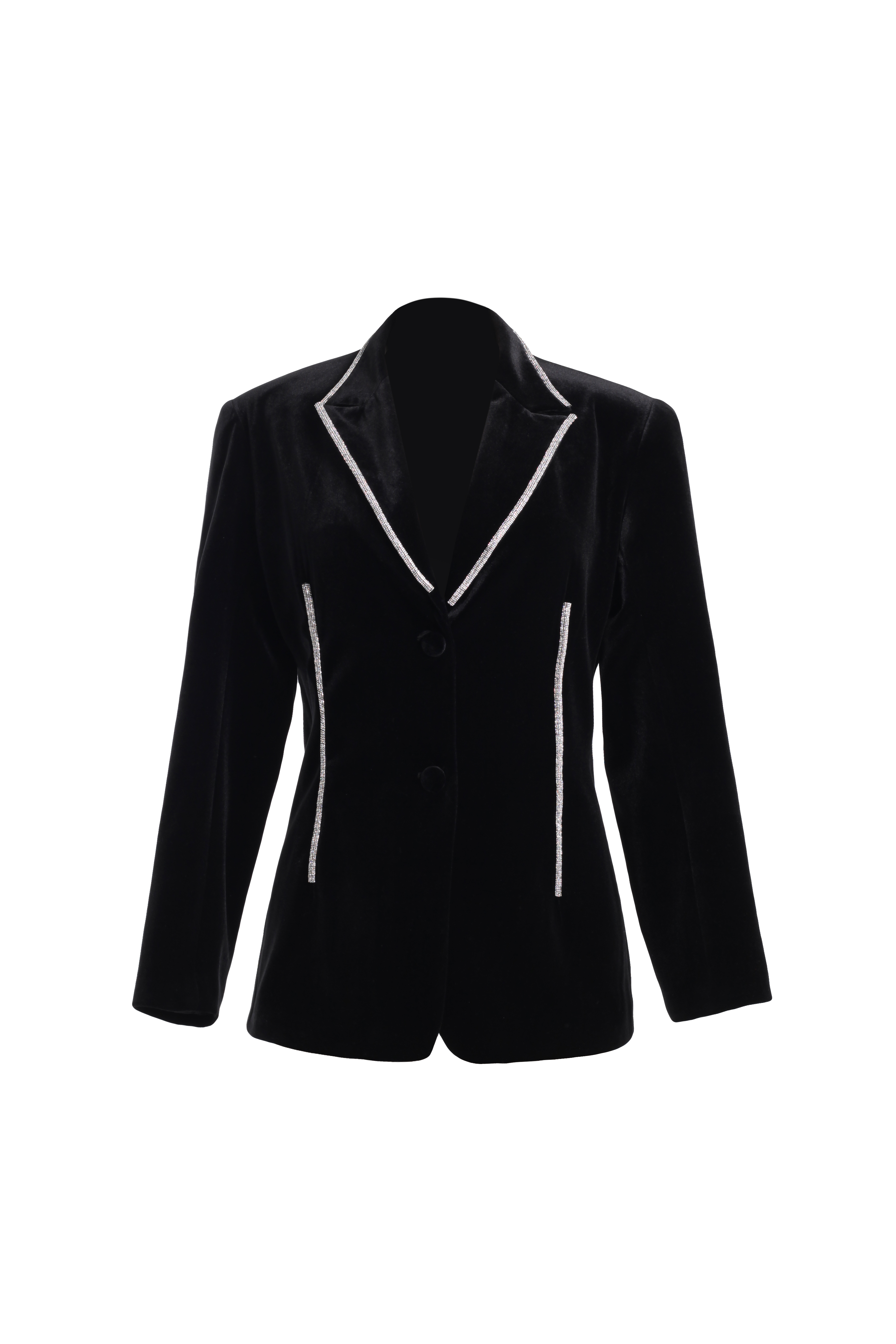 Пиджак черный из бархата с тесьмой из страз