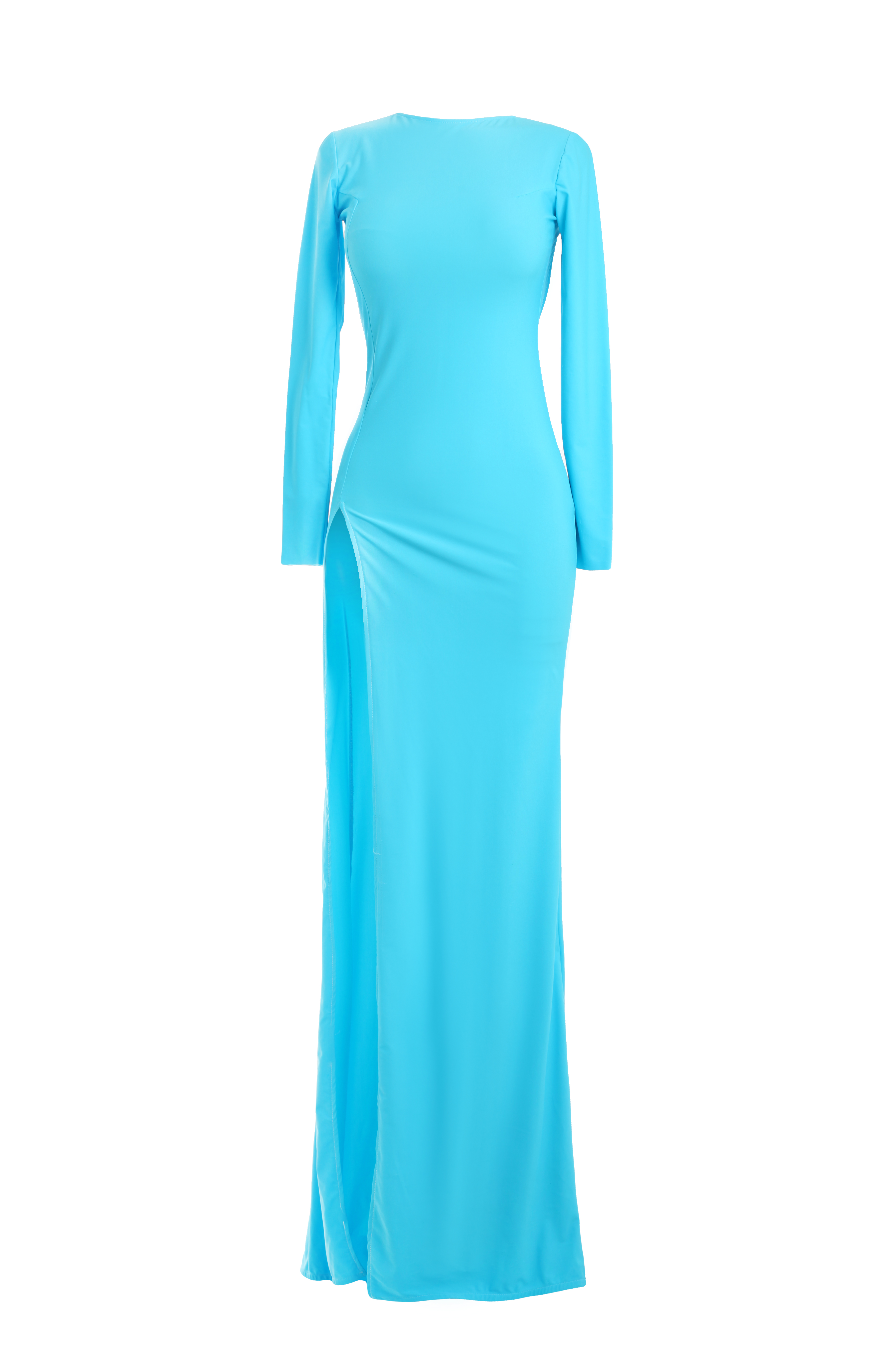 Платье Ким голубое с разрезом