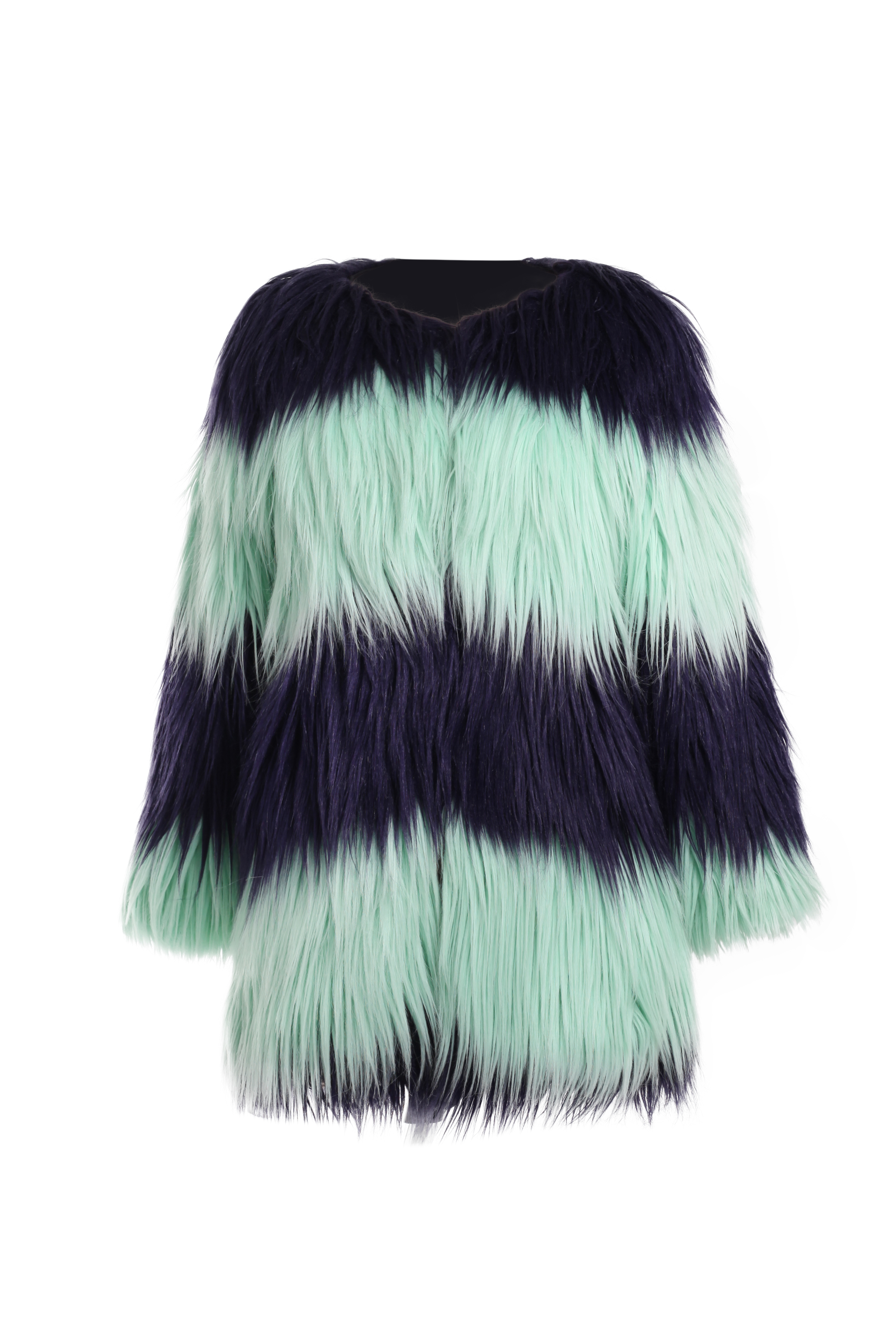 Шуба бирюзовая в синюю полоску