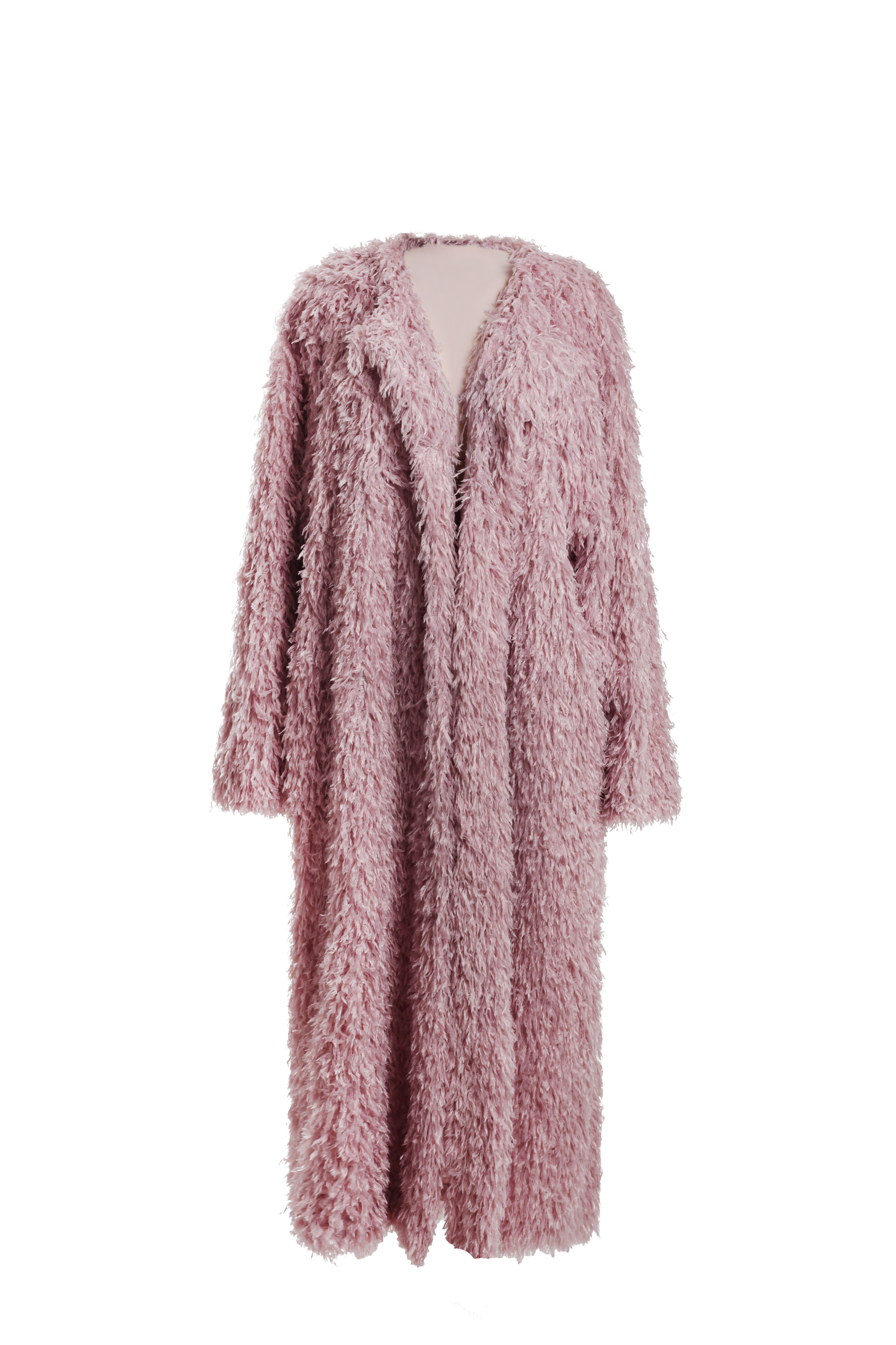 Шуба длинная розовая с имитацией перьев