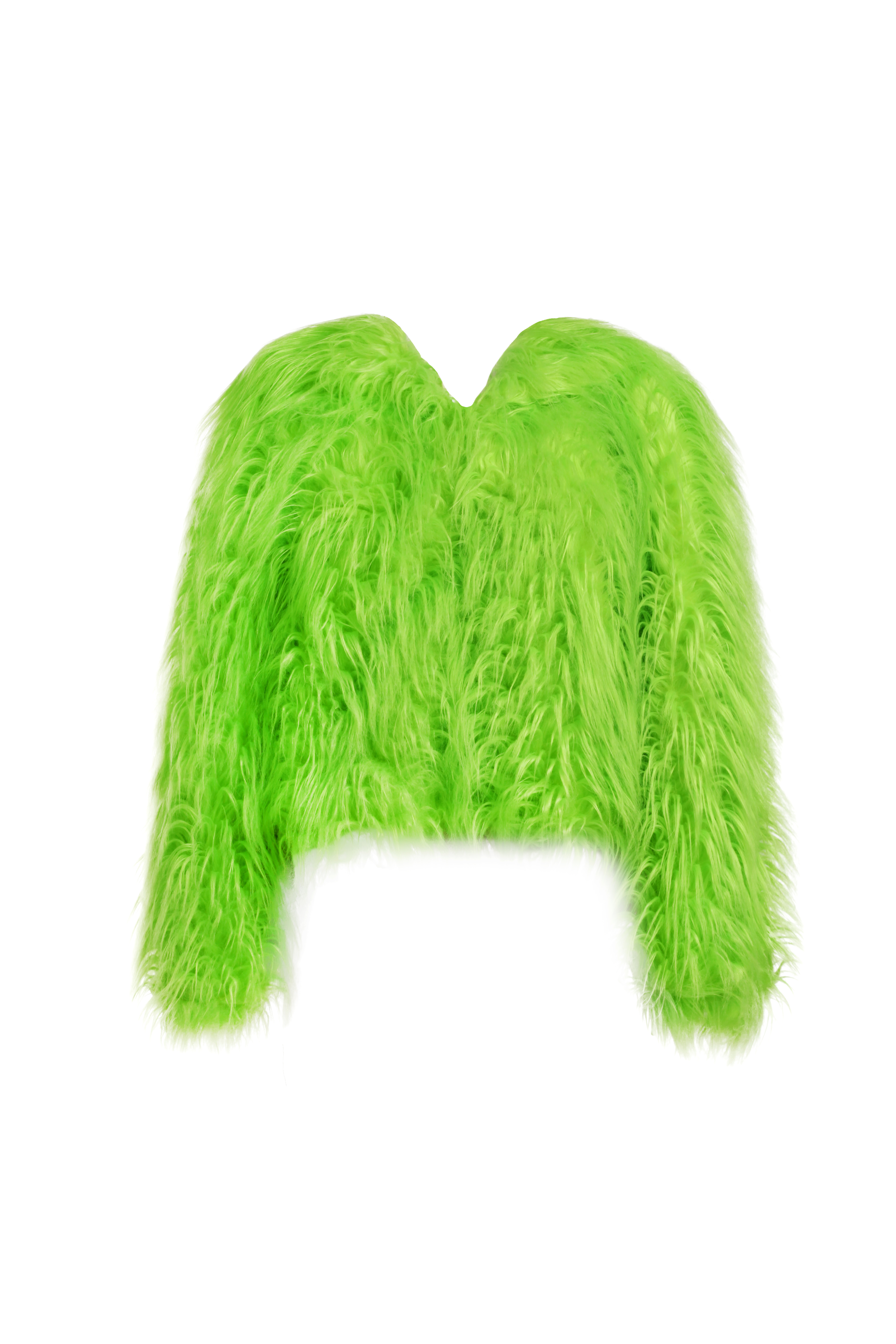 Шуба салатовая короткая с капюшоном