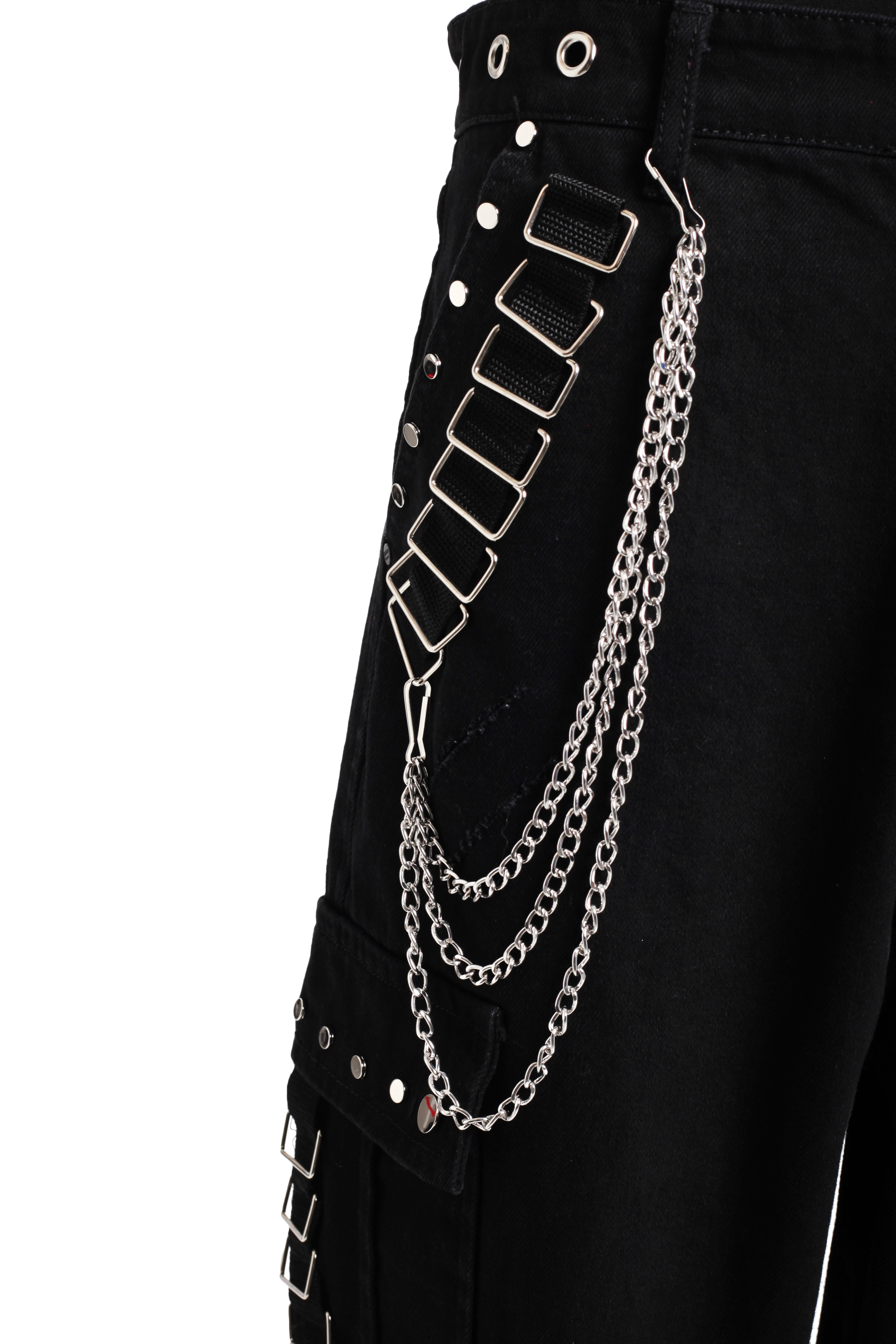 Брюки мужские черные из денима с накладными карманами и фурнитурой - фото 2