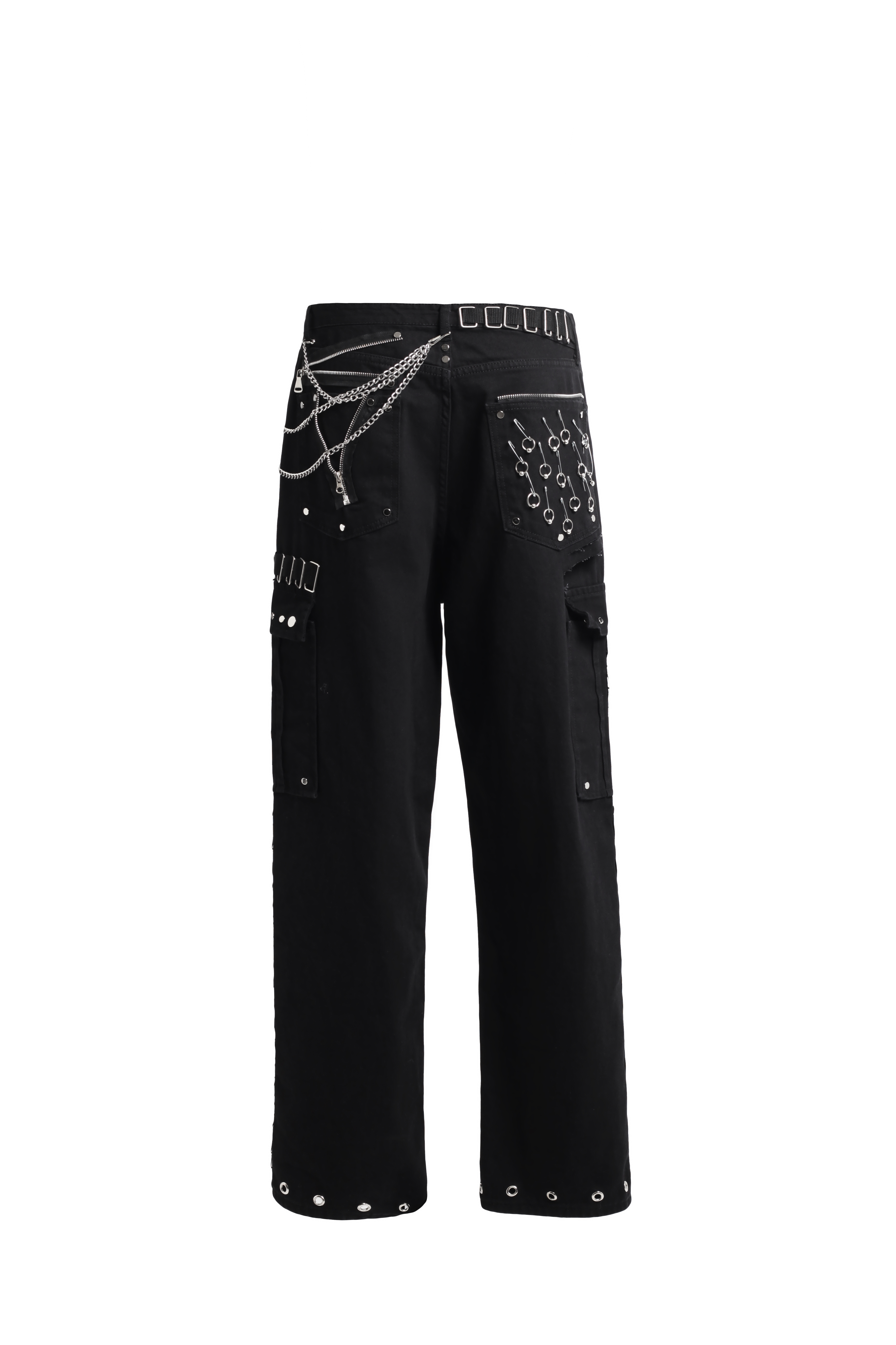 Брюки мужские черные из денима с накладными карманами и фурнитурой - фото 4