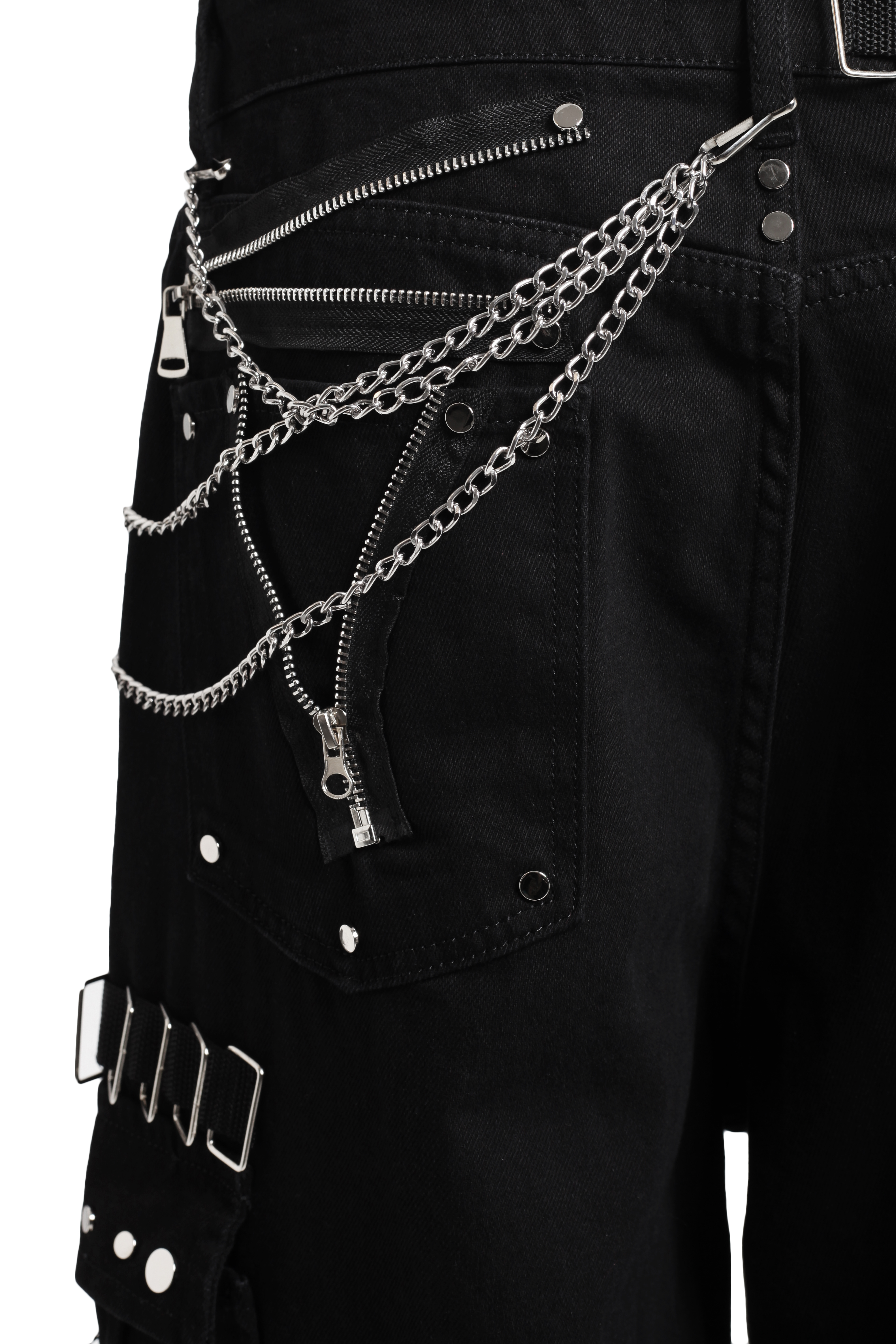 Брюки мужские черные из денима с накладными карманами и фурнитурой - фото 5