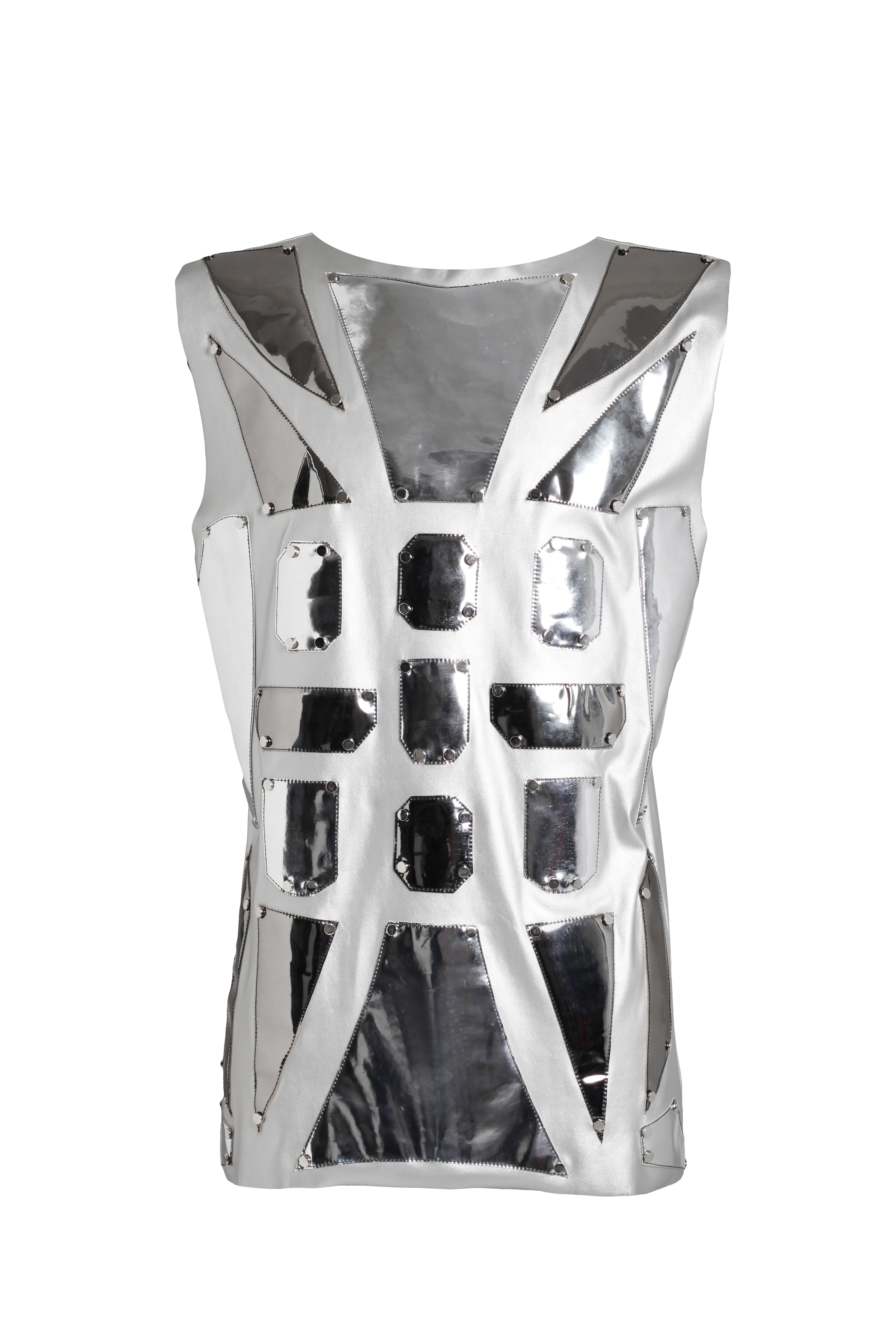 Майка серебряная из эко-кожи с зеркальными элементами