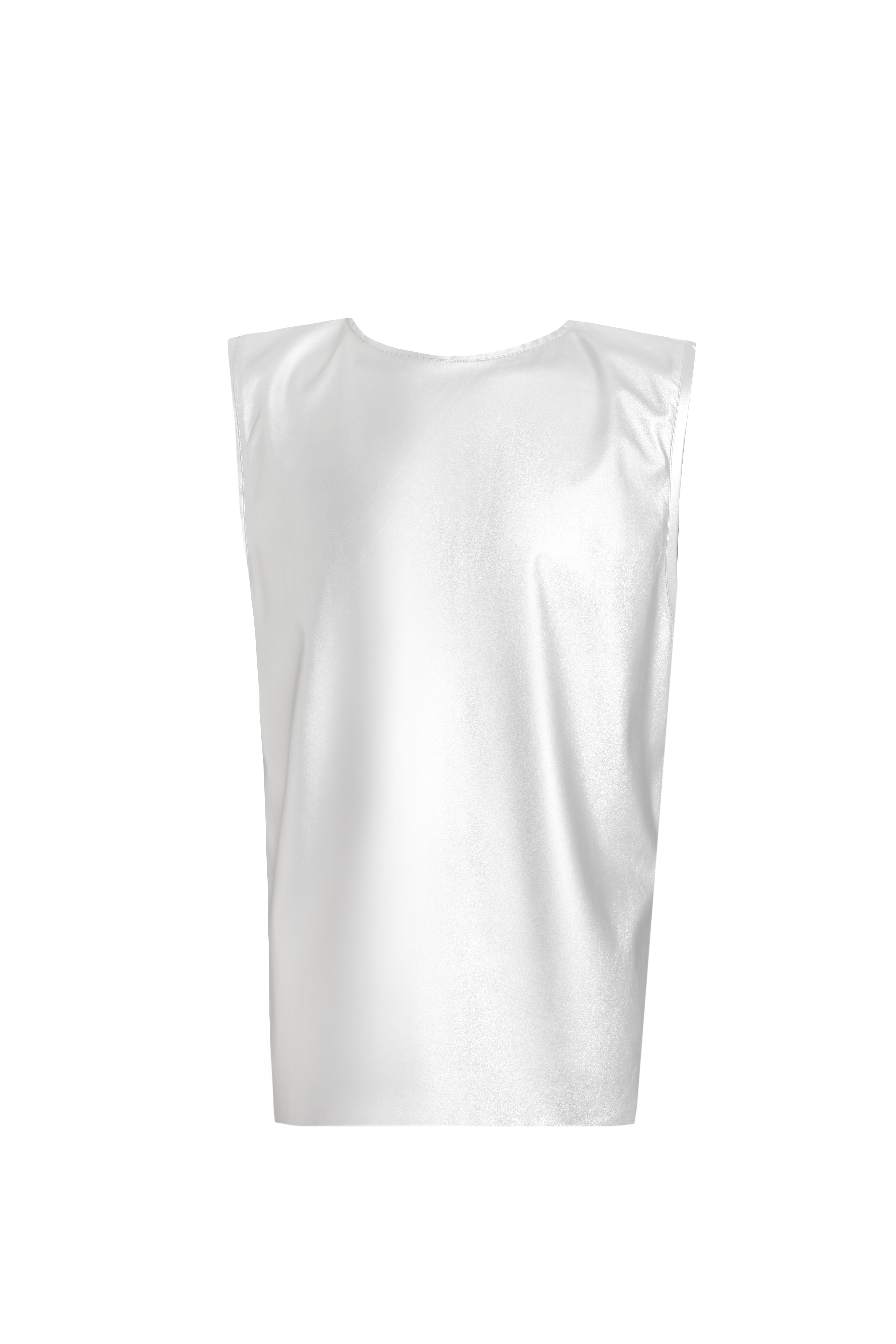 Майка серебряная из эко-кожи с черной трикотажной спинкой