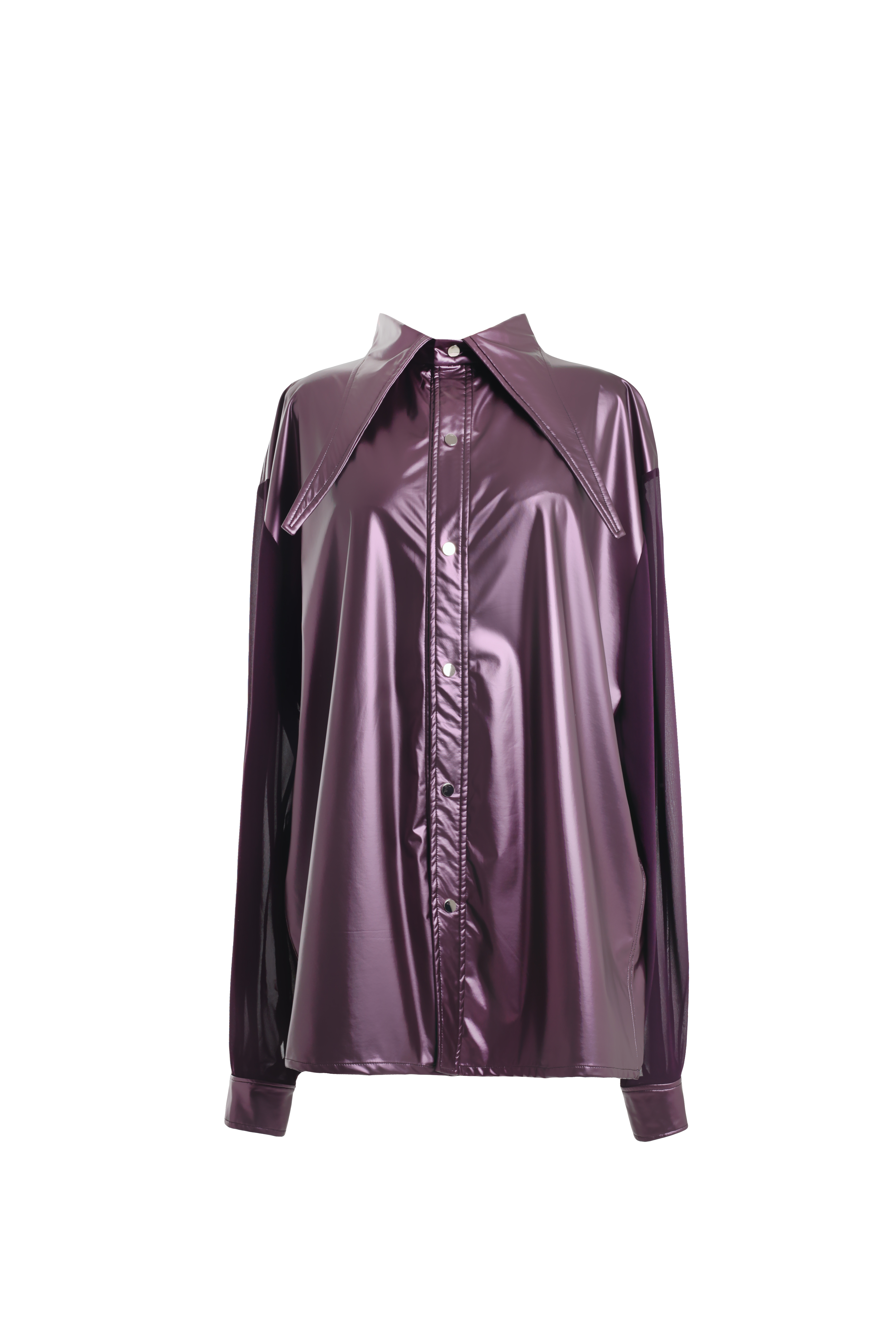 Рубашка фиолетовая из латекса и рукавами из шифона с фигурным воротником