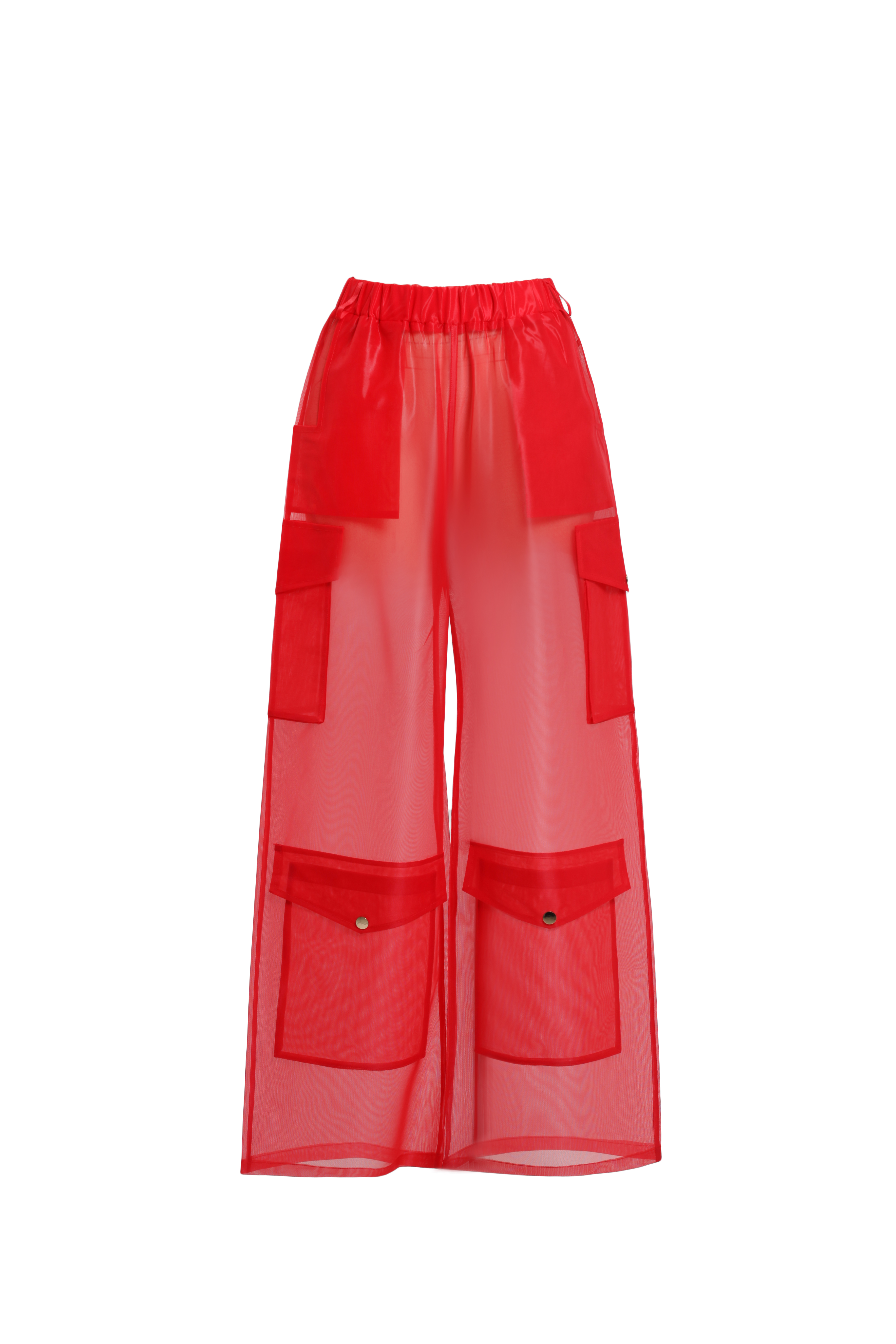 Брюки карго красные из корсетной сетки