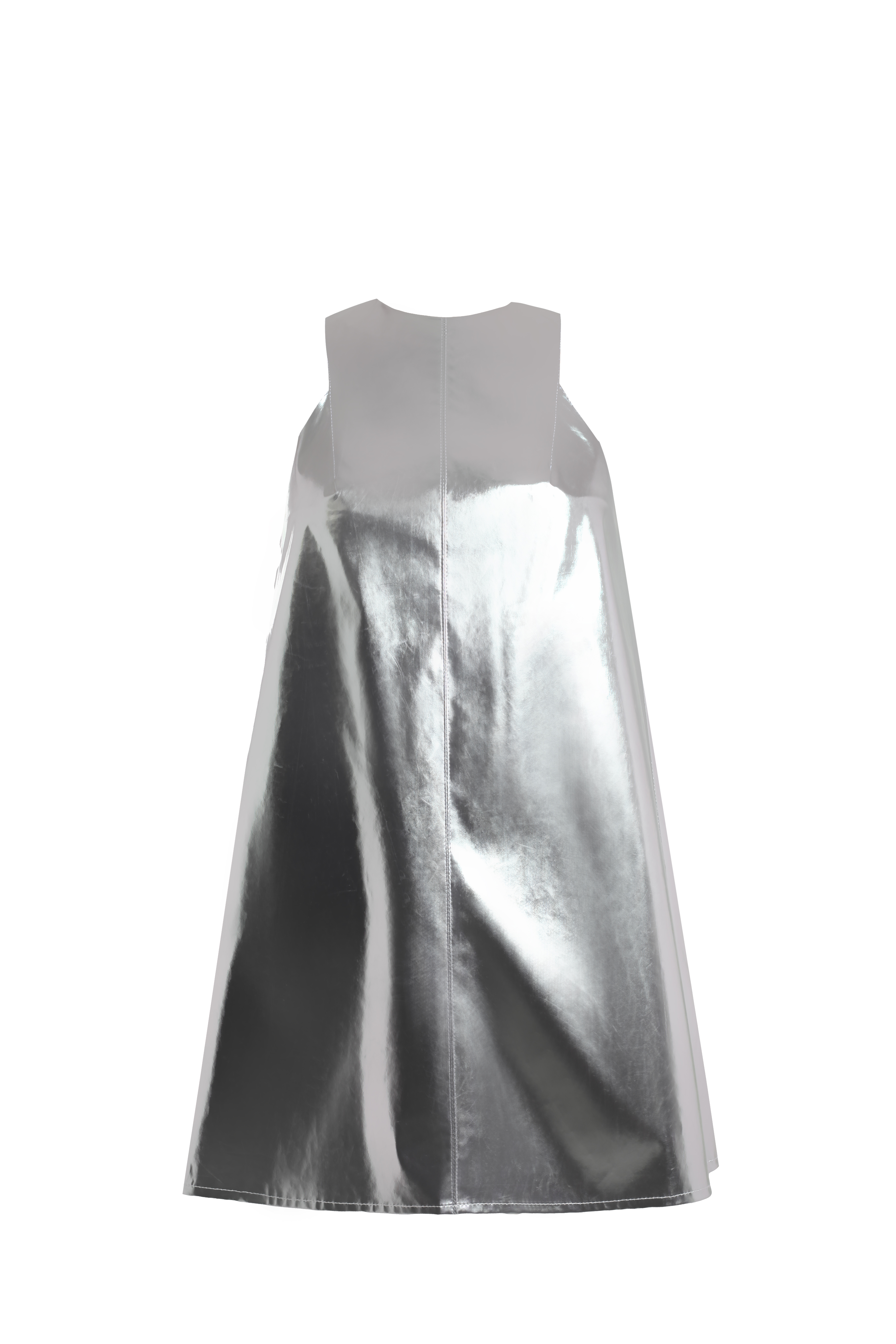 Платье трапеция из серебряного лака